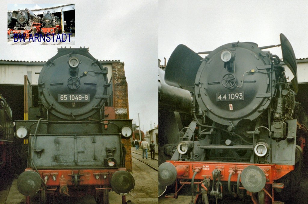 Dampflokomotiven am Lokschuppen des Bw Arnstadt, um 2003