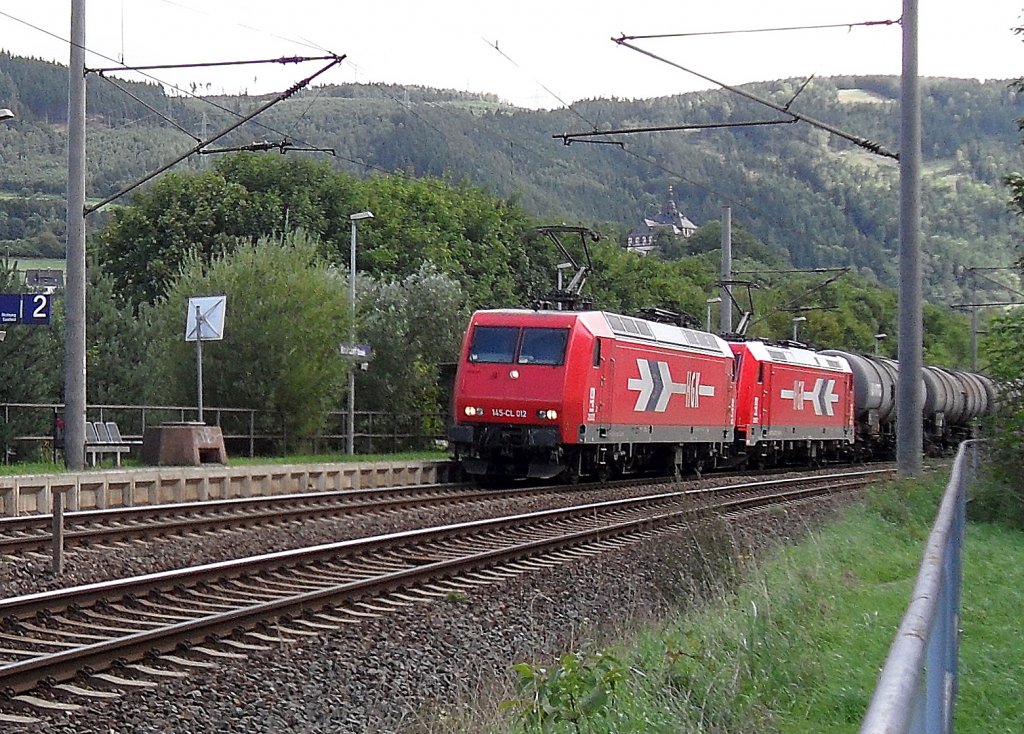 Gterzug mit Doppeltraktion in Kaulsdorf Saale   28-8-2010
