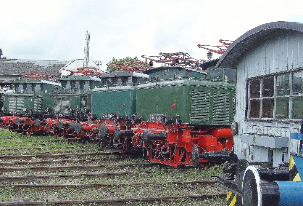 Parade E-Lokomotiven im Bw Weimar bei der Drehscheibe, Mai 2010