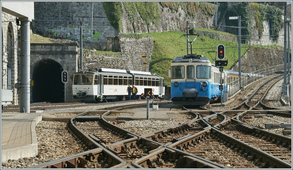 MOB ABDe 8/8 und Rochers de Nayes Beh 4/8 in Montreux.
26. M�rz 2012