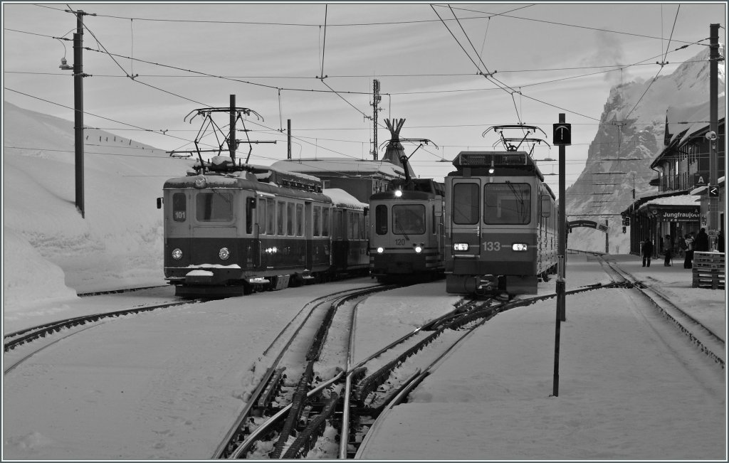 WAB Triebwagenparade auf der Kleinen Scheidegg. 
4. Feb. 2012