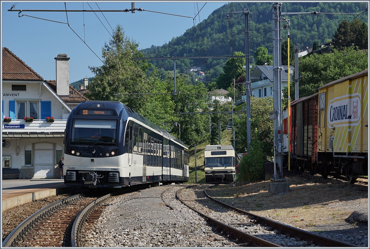 Der letzte der acht ABeh 2/6 mit der Nummer 7508 wendet in Fontanivent, während im Hintergrund die  UR -GTW auf ihre Abgabe ins Seeland warten.
2. Juni 2017 