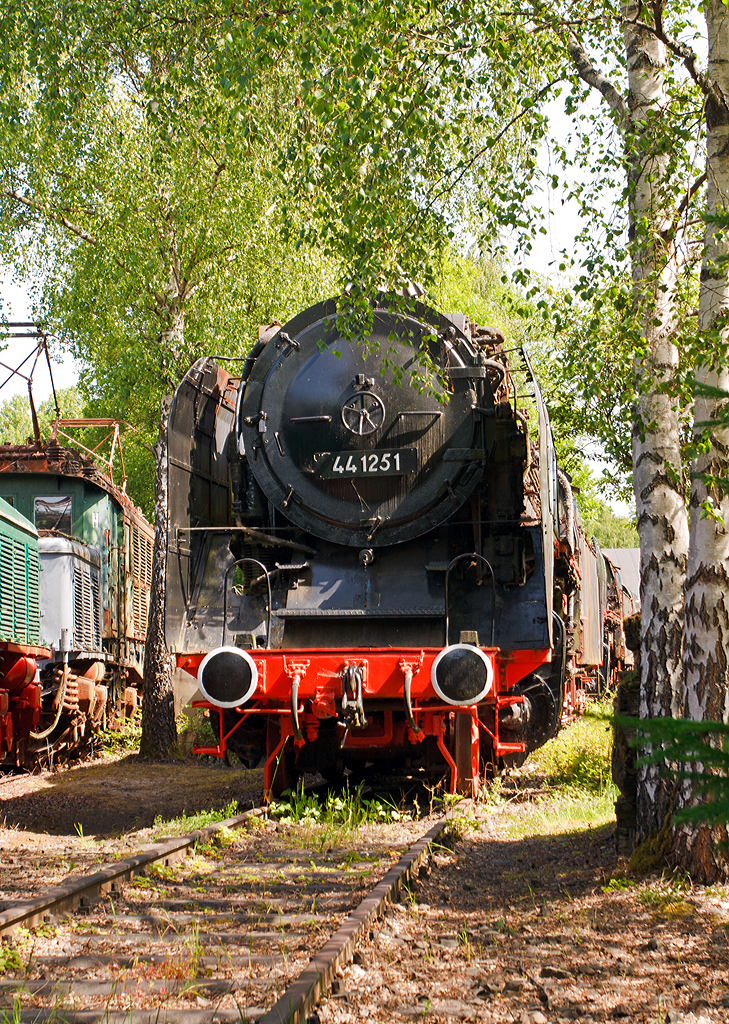 
Die 44 1251 (ex DR 44 1251-6, ex DR 44 0251-7, ex DR 44 1251) am 09.06.2014 im Dampflok-Museum Hermeskeil. 

Die Lok wurde 1942 bei Borsig in Berlin unter der Fabriknummer 15237 gebaut, 1966 wurde sie auf Ölfeuerung umgebaut, aber Anfang der 1980er Jahre wurde die Lok wieder auf Rostfeuerung zurückgebaut.
