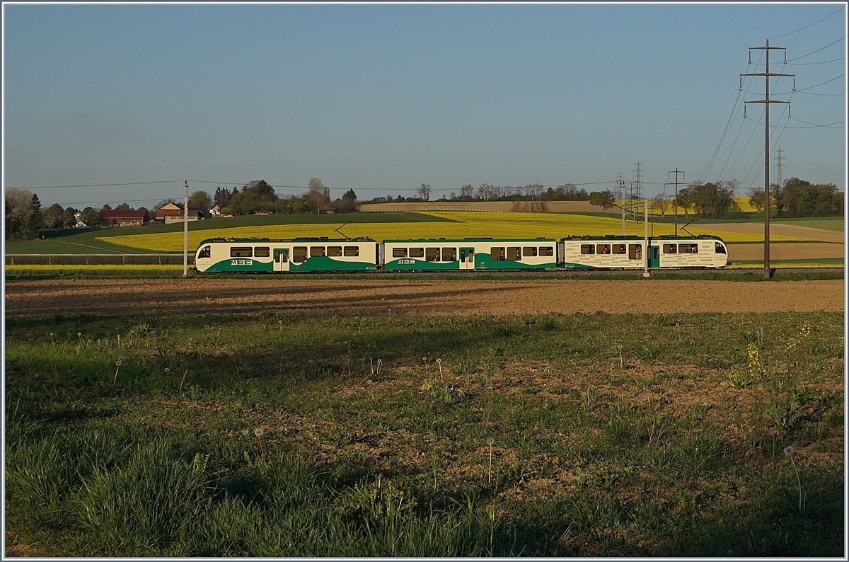 Ein nun typischer BAM Regionalzug bei Chigny: Be 4/4 B Be 4/4. 
10. April 2017