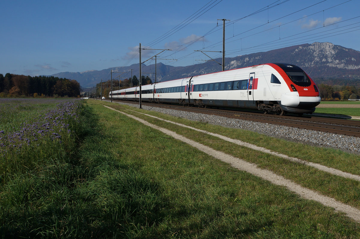 SBB: ICN Lausanne-St. Gallen mit RABDe 500 bei Deitingen am 3. November 2016.
Foto: Walter Ruetsch  