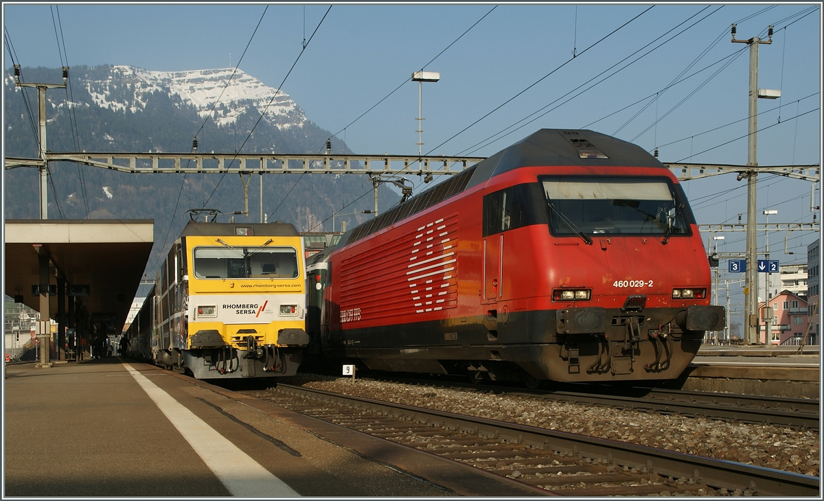SBB Re 460 029 und SOB Re 456 031 in Arth Goldau. 
14. März 2014