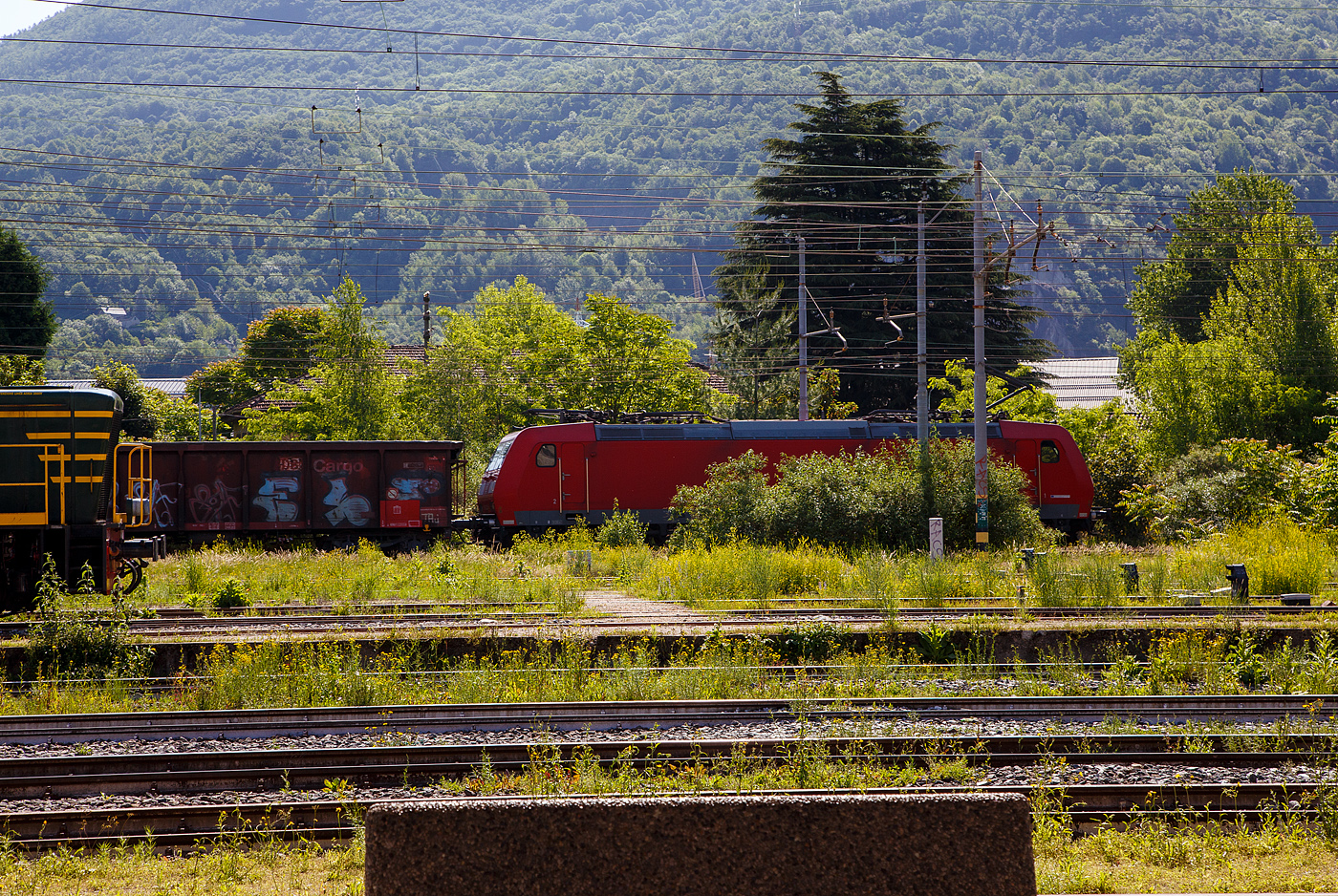 Mal ein ganz anderes Bahnbild, die 185 122-9 (91 80 61585 122-9 D-DB) DB Cargo AG fährt am 26. Mai 2023, mit einem Tonerde-Zug (Hochbordwagen mit Rolldach der Gattung Tamns 895) aus dem Westerwald, über die Güterzugumfahrung durch Domodossola in Richtung Domo II. 

Mir gefällt es trotz dem verdeckten Motiv, vielleicht seht ihr es auch so...
