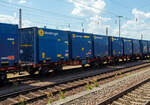 2 x 4-achsiger Flachwagen in Sonderbauart (Doppelwagen) bzw.