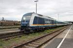 ALEX 223 081 steht mit der Zapadny-Express nach München abfahrtbereit in Schwandorf am 24 September 2025.