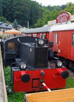   Die ex DRG Kb 4632, ex DR 100 632-9 (eine Kleinlokomotiven der Leistungsgruppe II), am 26.08.2014 als Denkmallok am Zughotel Wolkenstein.