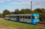   Wipperliese   Esslinger Triebwagen VT 408 wartet im Bahnhof Klostermansfeld auf seinen n�chsten Einsatz, Kreisbahn Mansfelder Land (KML), KBS 337 Helbra - Wippra, fotografiert am 03.08.2012 --> Der