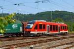   Der Dieseltriebwagen 640 015 (95 80 0640 015-4 D-DB ABp) ein Alstom Coradia LINT 27 der 3-Länder-Bahn (DB Regio NRW) fährt am 08.06.2014 als B 95 (Dillenburg-Siegen-Au/Sieg) von