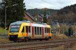   Der VT 203 (95 80 0640 103-7 D-HEB), ein Alstom Coradia LINT 27 der HLB, ex vectus VT 203, fährt am 10.01.2015 als RB 95   Sieg-Dill-Bahn   (Dillenburg - Siegen - Au/Sieg) und erreicht gleich