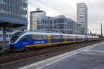  VT 643 344 und VT 643 345, zwei gekuppelte dreiteilige Bombardier Talent mit diesel-mechanischem Antrieb, der  stehen am 08.02.2016, als RE 14  Der Borkener  (Essen – Bottrop – Dorsten