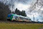   Noch in Farbgebung der vectus, der VT 252 (95 80 0648 152-6 D-HEB / 95 80 0648 652-5 D-HEB) ein Alstom Coradia LINT 41 der HLB Hessenbahn GmbH fährt am 22.03.2015, als RB 90