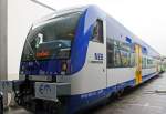   Der von der EuroMaint Rail GmbH modernisierte VT 011 (95 80 0650 543-1 D-NEBB) der NEB (Niederbarnimer Eisenbahn) wurde auf der InnoTrans 2014 in Berlin präsentiert (hier 26.09.2014).