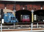 Drehscheibe im Sächsischen Eisenbahnmuseum in Chemnitz mit Diesellok 11 und Ferkeltaxe VT 2.09.211 am 19.04.2017.