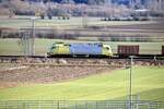 182 537-1  ES 64 U 2 -037 Dispolok mit Conainerzug bei Neu-Ulm Pfuhl am 01.03.2010.