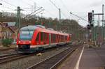   Ein Alstom Coradia LINT 41 (648 705 / 648 205) in Doppeltraktion mit einem Alstom Coradia LINT 27 (640 017) beide von der DreiLänderBahn fahren am 14.02.2014 als RB 95  Sieg-Dill-Bahn  (Au/Sieg