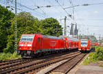   Paralleleinfahrt zweier RE der DB Regio NRW in den Bahnhof K�ln Messe/Deutz am 01.06.2019.