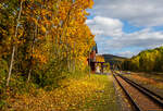 Es ist Herbst, auch beim Bahnhof Herdorf, hier am 14 Oktober 2025 in Blickrichtung Neunkirchen/Siegerland.