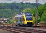 Der VT 286 (95 80 0648 026-2 D-HEB / 95 80 0648 526-1 D-HEB)  der HLB (Hessischen Landesbahn) ein LINT 41 fährt am 03.05.2014 bei Dutenhofen in Richtung Gießen.