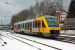   Der VT 265 (95 80 0648 165-8 D-VCT /95 80 0648 665-7 D-VCT) ein Alstom Coradia LINT 41 der HLB Hessenbahn GmbH (Betreiber der DreiLänderBahn) fährt am 29.12.2014 als als RB 93