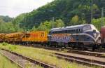   Die 227 007-2, ex DSB MY 1147, dieser Typ ist in Deutschland auch bekannt als V 170 (eingestell als 92 80 1227 007-2 D-EIVEL) der STRABAG Rail GmbH, abgestell mit Bauzug (Materialförder- und