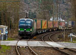 Die an die TX Logistik AG (Troisdorf) vermietete Siemens Vectron AC 193 234 (91 80 6193 234-2 D-ELOC) der European Locomotive Leasing, f�hrt am 20.04.2021 mit einem KLV-Zug durch Kirchen (Sieg) in