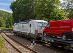 Die „wei�e“ an die TX Logistik AG (Bad Honnef) vermietete SIEMENS Vectron MS 193 597  I do the Job of 40 Trucks  (91 80 6193 597-2 D-ATLU) der Alpha Trains Luxembourg s.�.r.l.