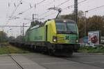 Am grauen 23 Oktober 2024 durchfart RFO 193 507 ins neuen design mit ein leeren Containerzug Emmerich und wird vom offenbarer Bahn�bergang fotografiert.