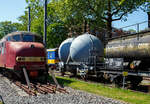 Der zweiachsige BB-Silowagen NS 99625 Ucs, später NS 910 5 087 Ucs-y, am 29 April 2025 im Het Spoorwegmuseum (bis 2005 NSM – Nederlands Spoorwegmuseum / Niederländischen