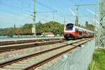 ÖBB Cityjet 4748.571 auf dem Bodenseedamm nach Lindau Insel am 07.10.2023.