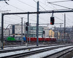 Die an die �BB-Produktion GmbH vermietete SIEMENS Vectron MS 193 273-0 (91 80 6193 273-0 D-ELOC) der ELL - European Locomotive Leasing (Wien) f�hrt am 15 Januar 2025, mit einem kurzen Containerzug (2