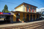 Der SBB Bahnhof Rheinfelden am 05.09.2021.
Der Bahnhof der Schweizerischen Bundesbahnen in Rheinfelden im Kanton Aargau, er wurde 1875 eröffnet und befindet sich an der Bözbergstrecke (Basel–Brugg–Zürich).
