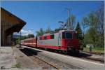 Der Travys Schülerzug 6020/6019 in Le Pont, der mangels weiterer Gleise in Le Pont ausser Mittwoch (Schulfreier Nachmittag) als Leermaterialzug nach Le Lieu zurückfahrt, aber heute an diesem