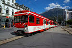 Der „KOMET“ MGB ABDeh 4/8 2027 ein Stadler Niederflur-Panoramatriebzug mit Zahnrad- und Adh�sionsantrieb f�hrt am 07.09.2021, mit vorangestellten Niederflur-Steuerwagen BDkt 2233 () als
