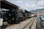 Die BFD HG 3/4 N° und die SEG  G 2x 2/2 105 (sowie die nicht zu sehende BAM G 3/3 N° 6) mit ihrem langen Riviera Bell Epoque Zug in Vevey.