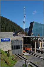 Der BLM Be 474 N° 31 wartet im zweckmässig gebauten Bahnhof von Grütschalp auf den nächsten Einsatz.