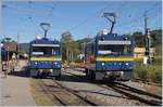 Gleiserneuerung bei der CEV: Die beiden MOB Gem 2/2 2504 und 2502 rangieren in Blonay um dann den leeren Schotterzug via Chamby zur MOB zu führen.