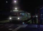 Ein Schienen-Wohnwagen bei Nacht: Am 25.02.2012 im Bahnhof Blonay der meterspurigen Triebwagen Be 2/6 - 7003 (Stadler Elektrischer Niederflur-Doppelgelenk-Leichttriebwagen Typ GTW 2/6) der MVR