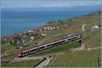 Der Travys Domino RBDe 560 384-0 im Einsatz auf der  Train des Vignes  Linie Vevey - Puidoux-Chexbres bei Chexbres als S31 12064.