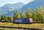   Die Re 484 016 der SBB Cargo AG (91 85 4484 016-1 CH-SBBC), ex Cisalpino AG E 484.016 SR, sonnt sich am 16.09.2017 in Domodossola.