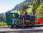   Die BRB 14 (Gemeinde Brienz) eine Heizöl befeuerte H 2/3 Zahnrad-Dampflok, am 24.09.2016 beim Wasserfassen auf der Mittelstation Planalp (1.341 m ü.