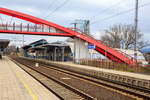 Der Bahnhof Karlovy Vary (Horním nádražím) / Karlsbad (Oberer Bahnhof) am 18 April 2023.